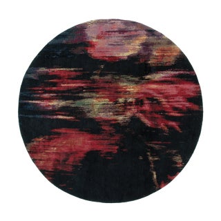 Hand-Knotted Abstract Circle Rug in Black, Red Geometric Pattern by Rug & Kilim For Sale