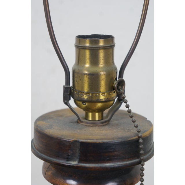 Brown Antique Turned Mahogany Candlestick Trophy Column Table Lamp 28" For Sale - Image 8 of 12