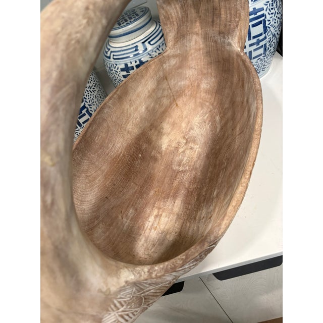 Vintage Hand Carved Wood Swan Basket Whitewashed Coastal Centerpiece For Sale - Image 4 of 8