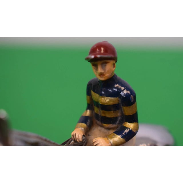 Traditional Late 20th Century Louis Lejeune Ltd. Windsor, Standing Thoroughbred With Jockey Large Chrome Car Mascot With Hand-Enamel Painted Jockey Silk Colours For Sale - Image 3 of 7