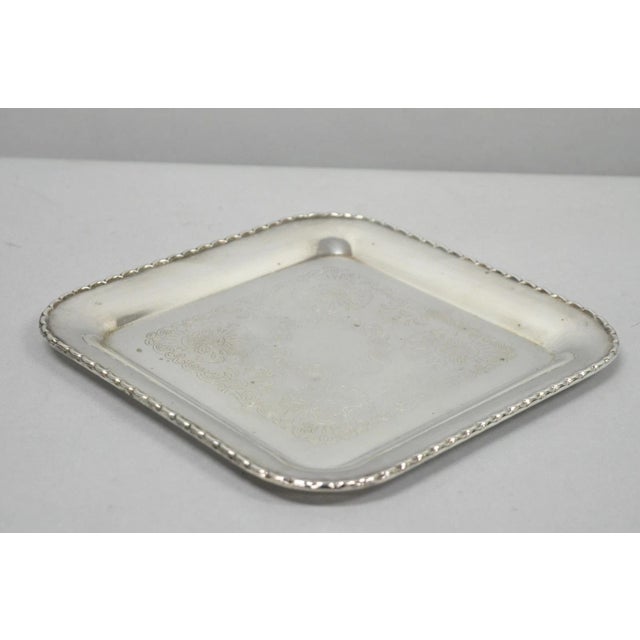 Vintage Silver Plated Victorian Style 9" Square Small Trinket Dish Platter Tray For Sale - Image 10 of 12