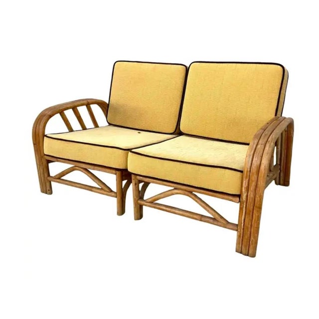 Tan Mid Century Bamboo Rattan Loveseat Boho Chic For Sale - Image 8 of 10