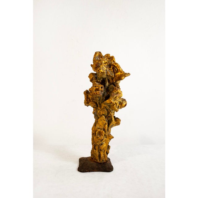 Fire-Gilded Terracotta Sculpture with a Wrought Iron Base by Pozzi, 1950s For Sale - Image 6 of 6