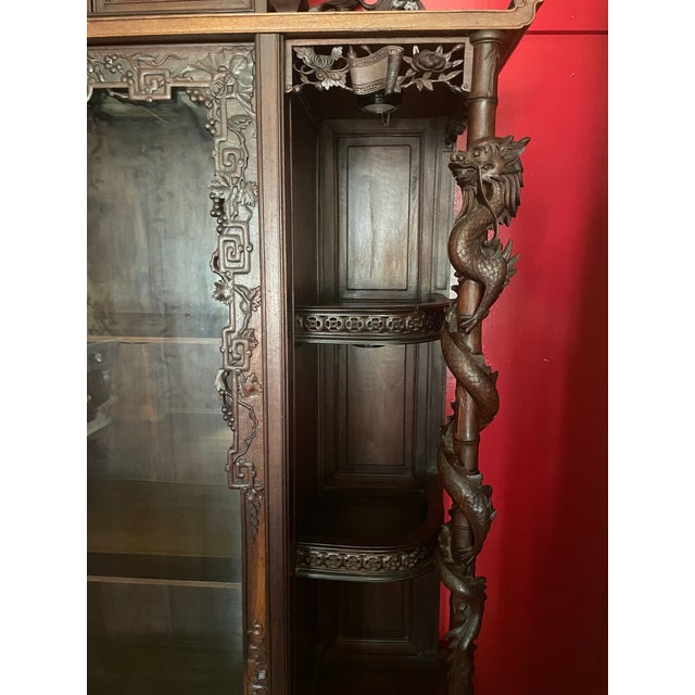 Early 20th Century Early 20th Century Profusely Carved, Rosewood Display Cabinet in the Orientalist Style For Sale - Image 5 of 8