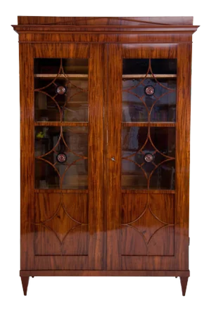 19th Century Austrian Biedermeier Flame Mahogany Neoclassical Style Bookcase