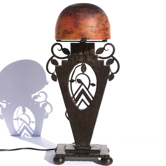 Art Deco 1915 Daum Nancy and Edgar Brandt Art Deco Table Lamp For Sale - Image 3 of 13