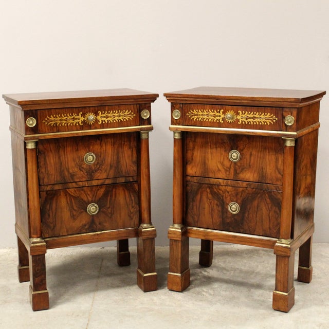 Italian Empire Bedside Tables in Walnut, Set of 2 For Sale - Image 12 of 12