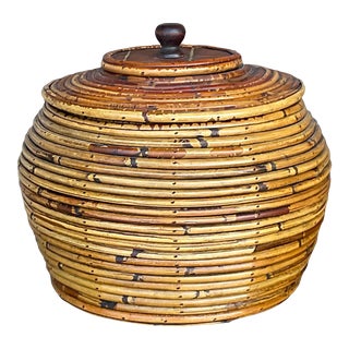 Vintage Costal Pencil Reed Low Lidded Urn For Sale