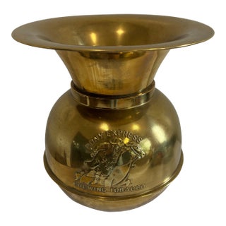 Vintage Pony Express Chewing Tobacco Brass Advertising Spittoon For Sale
