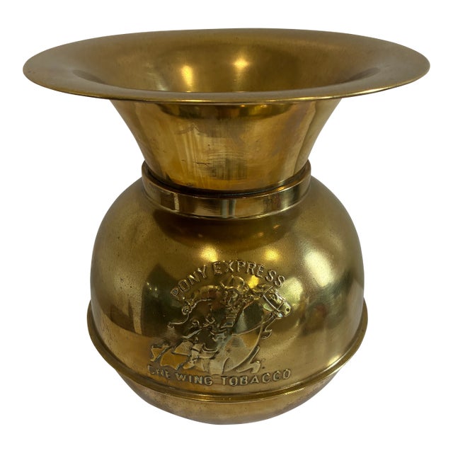 Vintage Pony Express Chewing Tobacco Brass Advertising Spittoon For Sale