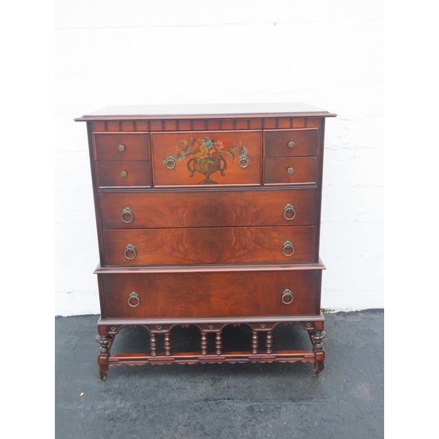 Early 1900s Carved Hand Painted Tall Chest of Drawers 6895 For Sale - Image 13 of 17