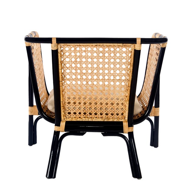 Not Yet Made - Made To Order Matthew Izzo Home Quay Black Bamboo and Rattan Lounge Chair With Cushion For Sale - Image 5 of 7