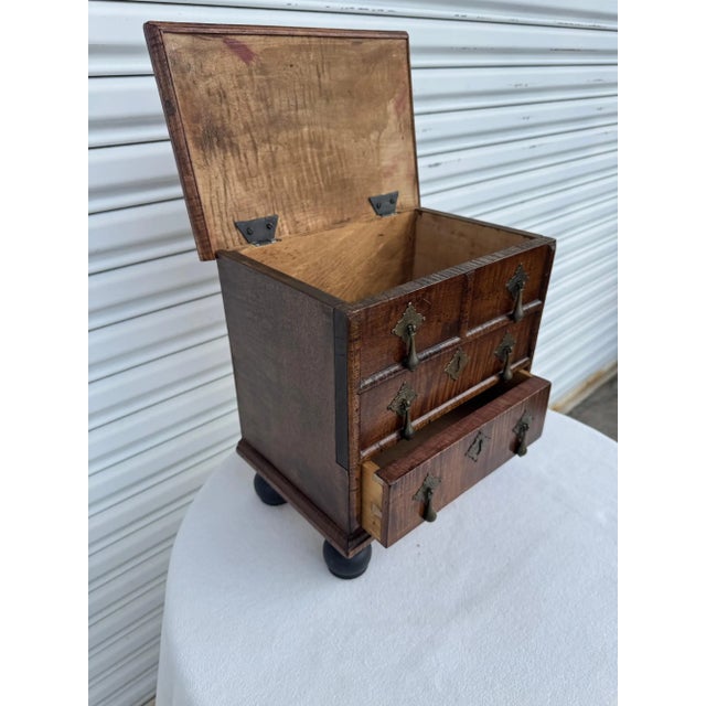 Miniature Antique George Iii Style Curly Maple Chest For Sale In Houston - Image 6 of 12