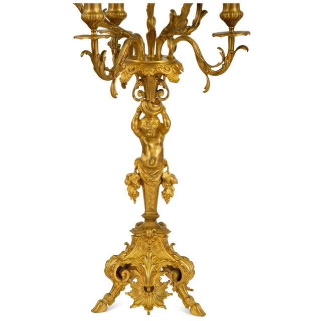 Late 19th Century 19th C. Pair of Gilt Bronze Figural Seven-Light Candelabra For Sale - Image 5 of 8