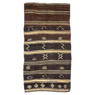 Vintage Brown Embroidered Kilim Rug-6'x11'3" For Sale