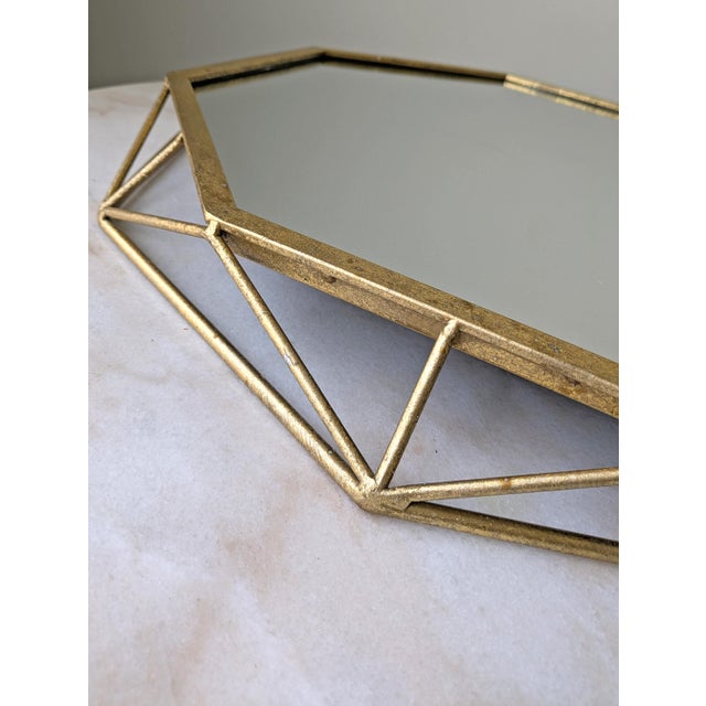 Modern Octagonal Lattice Frame Gold Mirror For Sale In Chicago - Image 6 of 8