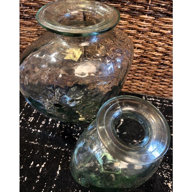 Vintage Statement Hand-Blown Recycled Glass Dimpled Vessels Spain - Pair (14.25" / 11.5") For Sale - Image 15 of 18