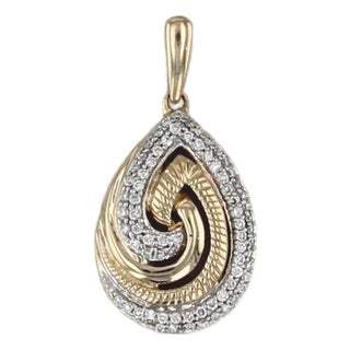 0.35ctw Diamond Swirl Teardrop Pendant 14k Yellow Gold For Sale