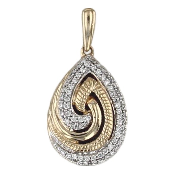 0.35ctw Diamond Swirl Teardrop Pendant 14k Yellow Gold For Sale