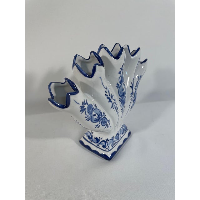 Delft Vintage Blue and White Ceramic Five Finger Tulip Vase, Tulipiere For Sale - Image 4 of 14