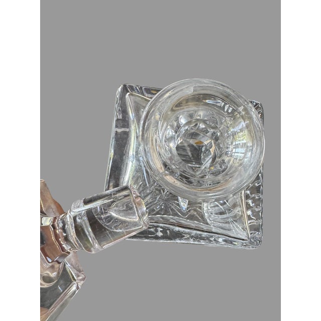 Mid 20th Century Vintage Atlantis Crystal Liquor Whiskey Striped Pattern Glass Decanter With Silverplate Crest For Sale - Image 5 of 8