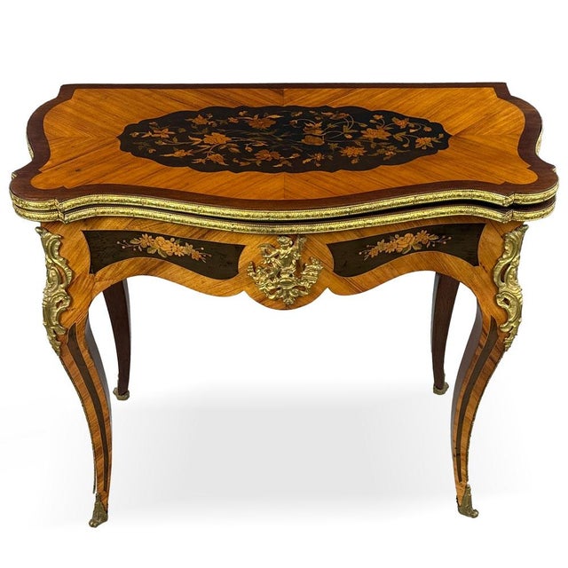 French Napoleon III Game Table with Inlays and Brass Aplications, 1890s For Sale - Image 3 of 10
