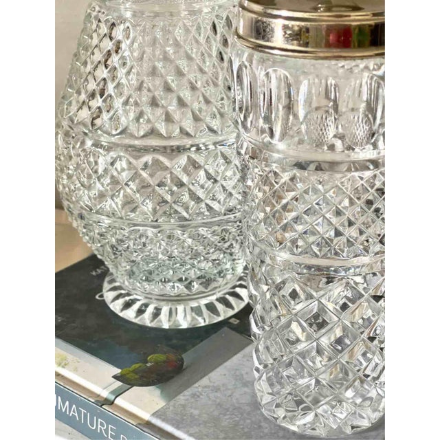 1950s Vintage Cut Glass and Silver Plated Bar Set of Jug and Shaker, Italy, 1950s, Set of 2 For Sale - Image 5 of 11