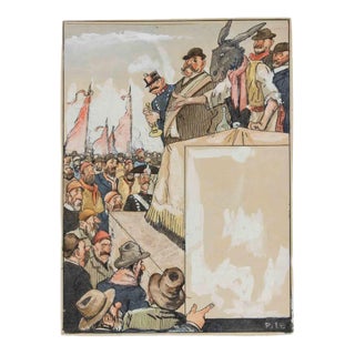Gabriele Galantara, The Campaign Rally, Mixed Media Drawing, 1919 For Sale