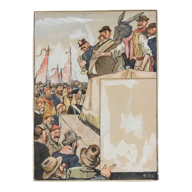 Gabriele Galantara, The Campaign Rally, Mixed Media Drawing, 1919 For Sale