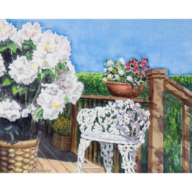 Back Porch - Santa Cruz California Landscape in Watercolor on Paper Detailed still life and landscape by Harry Federico...