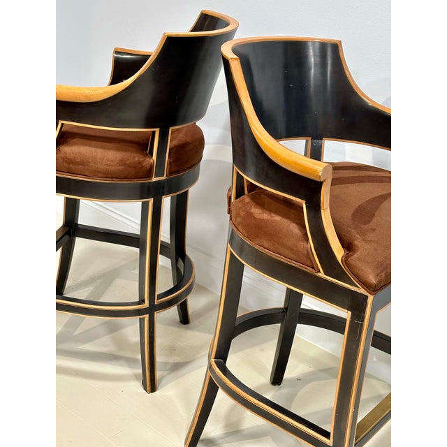Pair of Gregorius Pineo Ebonized & Natural Wood Bar Stools For Sale - Image 10 of 12