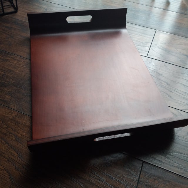 Vintage Mid Century Mahogany Stained Solid Wood Sleigh Tray For Sale - Image 9 of 12