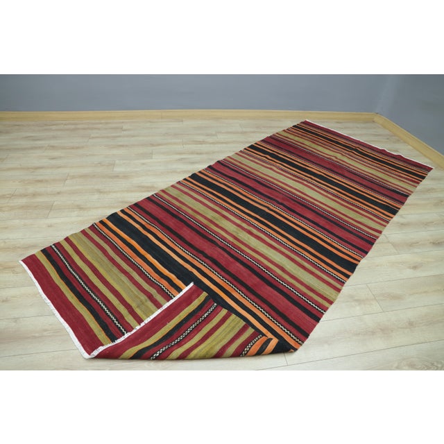 1970s Rustic Burgundy Striped Large Kilim Rug For Sale - Image 10 of 13