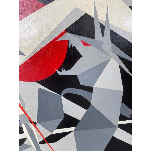 Abstract Late 20th Century "St. George and the Dragon" Large Cubist Geometric Modern Framed Painting by George Zafero For Sale - Image 3 of 6