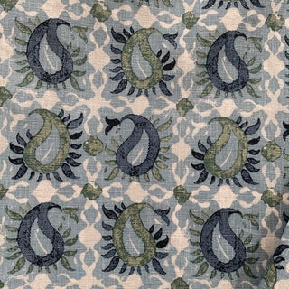 Schumacher Martyn Lawrence Bullard Blue and Green Agra Linen Fabric- 2 Yards For Sale