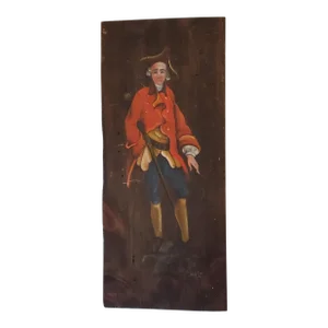 Colonial Man Oil on Wood Painting, Vintage