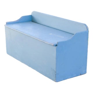 Vintage Chest/Storage Bench in Baby Blue Chippy Paint Solid Wood For Sale