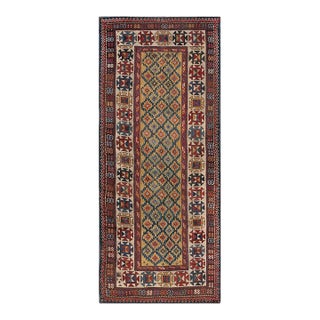 1890s Yellow Diamond Antique Caucasian Talish Carpet 3'4" X 7'6" Knotted Wool Rug For Sale
