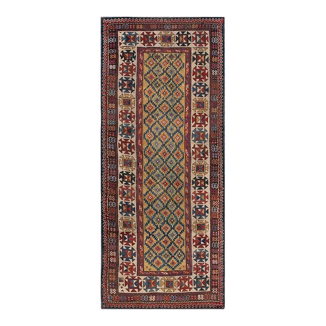 1890s Yellow Diamond Antique Caucasian Talish Carpet 3'4" X 7'6" Knotted Wool Rug For Sale