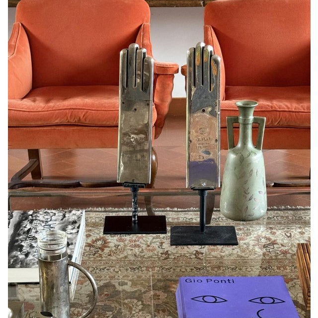 Pair of chrome glove warmers France 1940s Iron bases 18 × 13 cm Hilaire et Cie, Grenoble H 53 cm Conditions: excellent...