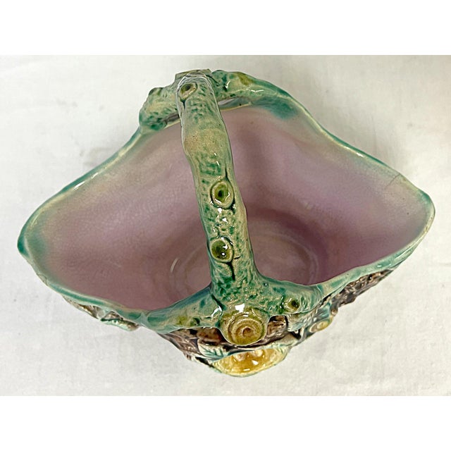 Vintage Italian Majolica Faux Bois Birds Nest Ceramic Basket Vase For Sale In West Palm - Image 6 of 12