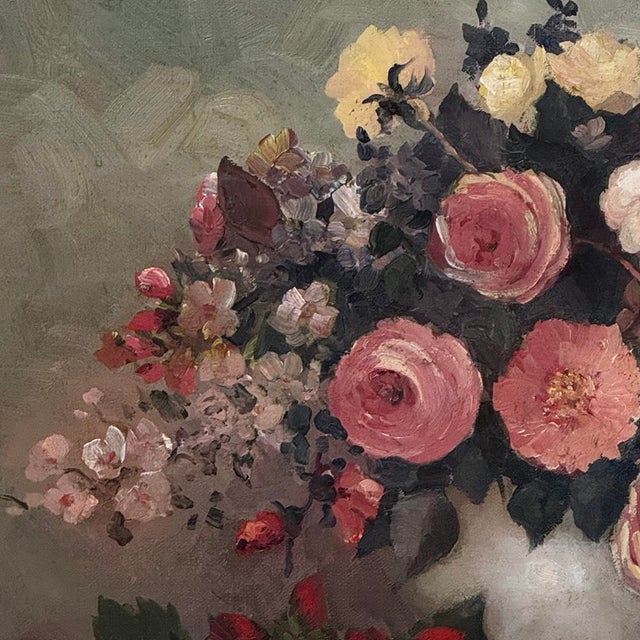 Dutch Still Life of Garden Roses in an Ironstone Tureen by L. Snijders, Dated 1973 For Sale - Image 13 of 17