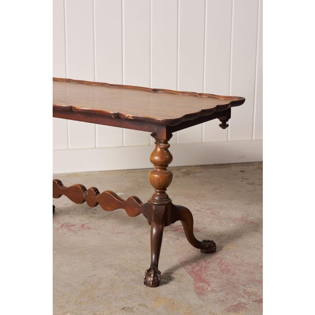 Antique English Coffee Table With Scalloped Top + Carved Claw Feet For Sale In Charleston - Image 6 of 9