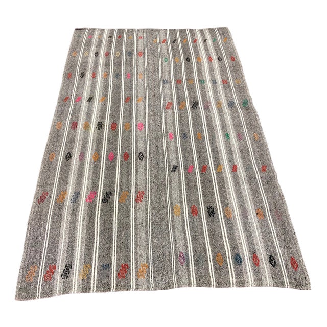 Handmade Striped Natural Wool Kilim Rug, 1960s For Sale
