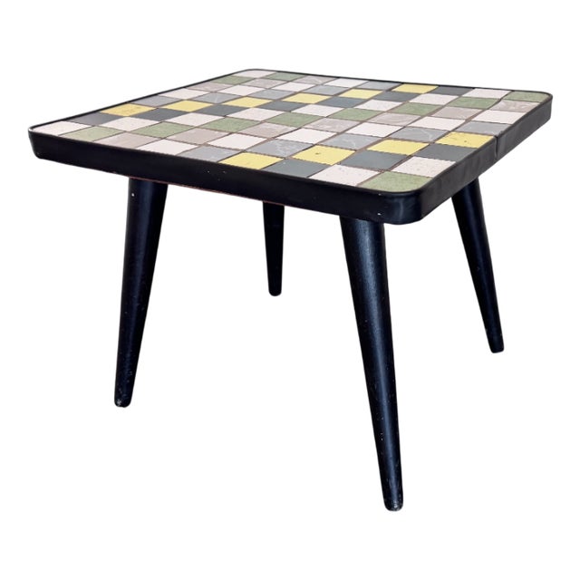 Mid-Century Wood and Ceramic Mosaic Side Table, 1950s For Sale