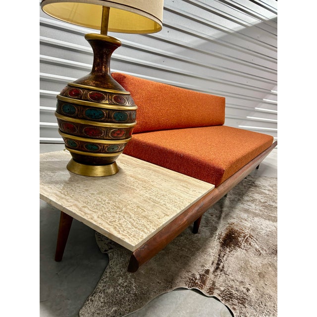 1960s Immaculate!!! 1960s Mid Century Modern Sofa With Built-in Travertine Side Tables by Adrian Pearsall for Craft Associates For Sale - Image 5 of 7