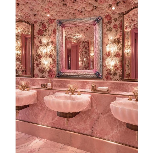 Venetian Rectangular Pink and Grey Murano Glass Mirror, 1970 For Sale - Image 11 of 13