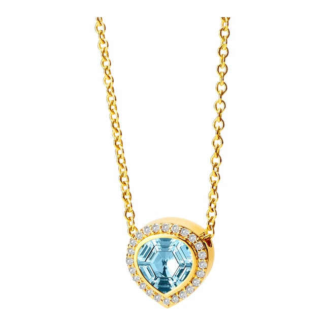 Syna Yellow Gold Blue Topaz and Diamond Necklace For Sale