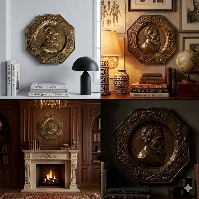 Victorian Antique French Michelangelo Brass Repoussé Portrait Plaque, C. Late 19th Century For Sale - Image 3 of 6