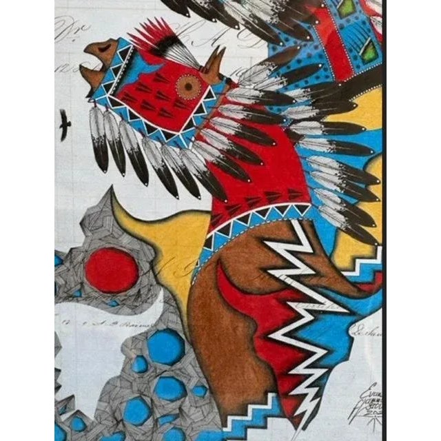 Native American Return of the Thunder Beings Ledger Drawing For Sale - Image 3 of 6